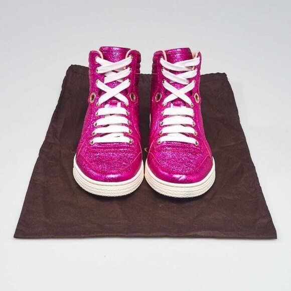 Gucci Pink Crinkle Leather High Top Sneakers Size 4.5/35 - Picture 1 of 5